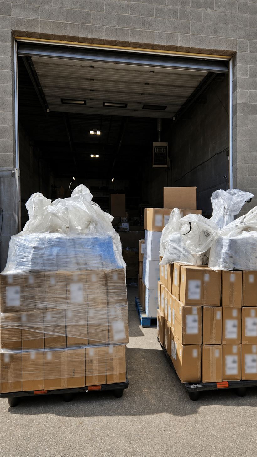 Inbound pallet freight at the open YYC Prep warehouse bay