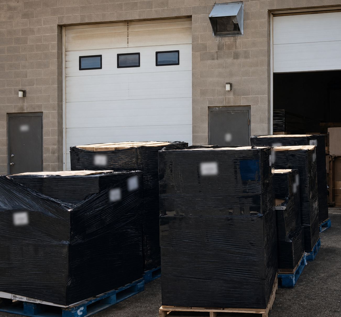 Wrapped pallet loads outside the YYC Prep loading bays
